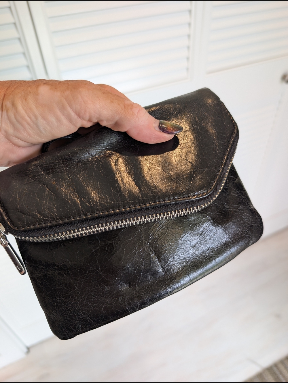 HOBO Daria Black Leather Convertible Shoulder Crossbody And Clutch Evening Bag - Picture 12 of 13